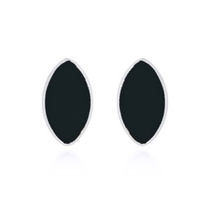 A pair of black synthetic stone oval sterling silver stud earrings