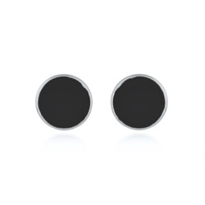 A pair of synthetic black stone in silver rounded stud earrings
