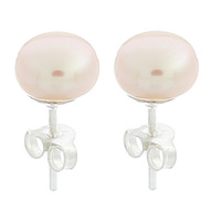 A pair of dainty freshwater champagne pearl 6 mm 925 silver stud earrings
