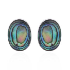 A pair of 925 sterling silver abalone shell oval stud earrings