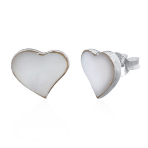 A pair of sterling silver mother of pearl heart stud earrings