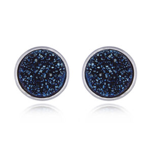 A pair of druzy blue rounded 925 silver stud earrings