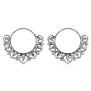 A pair of sterling silver open hearts bohemian hoops