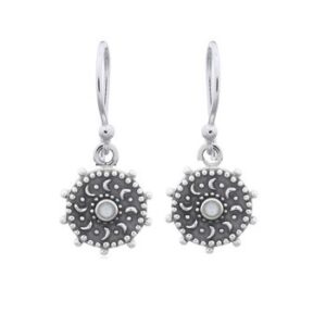 A pair of mother of pearl sunflower silver dangle earrings