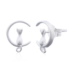 A pair of moon cat design 925 sterling silver stud earrings