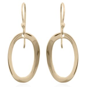 A pair of large twisted flat gold plated oval dangle earrings