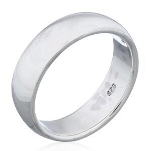 A plain sterling silver large band ring highly reflective surface