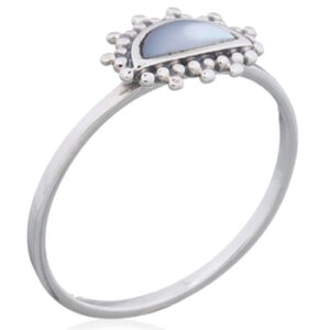 A beaded semicircle mother of pearl shell silver ring