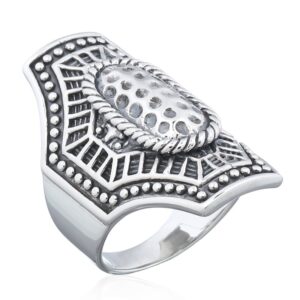 A detailed boho style patterned ring
