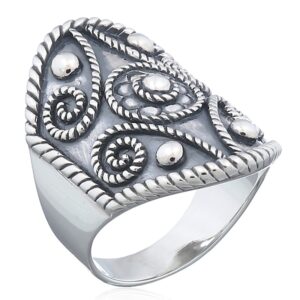 A oxidized flower and rope design 925 silver ring
