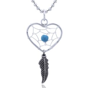 A heart dream catcher pendant synthetic turquoise bead