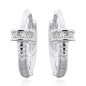 A pair of bolt screw with cz huggie 925 silver earrings