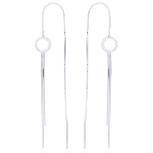 A pair of dainty cz snake chain tassel 925 silver threader earrings