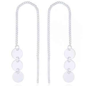 A pair of triple round disc threader 925 silver earrings