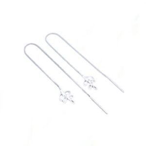 A pair of branch with open leaves on chain silver threader earrings