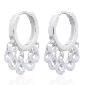 A pair of enchanting faceted teardrop cz huggie earrings 925 silver