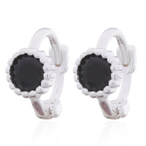 A pair of minimalist black cz huggie 925 silver earrings