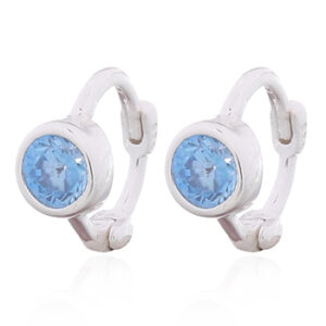 A pair of mini classic round blue cz huggie 925 silver earrings