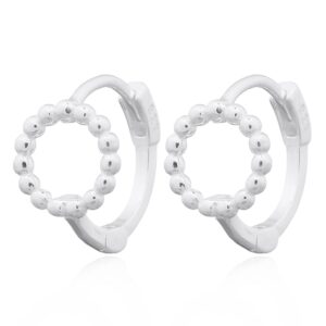 A pair of mini beaded circle 925 silver huggie earrings