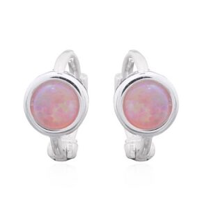 A pair of mini pink opal huggie sterling silver earrings