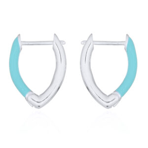 A pair of hinged pointed v shaped hoop earrings 925 silver and green enamel