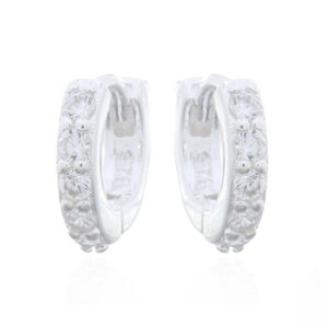 A pair of huggie earrings half smooth half incrusted clear cz gemstones