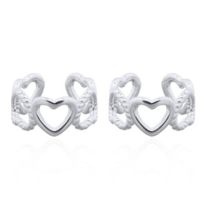 A pair of open heart silhouettes silver ear cuff earrings