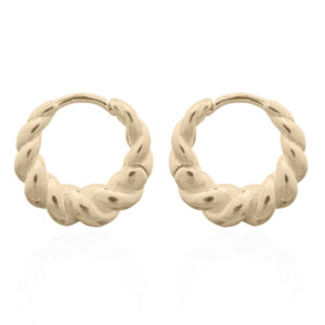 A pair of gold plated hinged croissant twisted round hoops