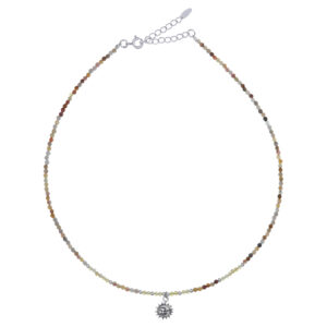 A 925 silver crazy agate yellow opal necklace with sun and moon charm