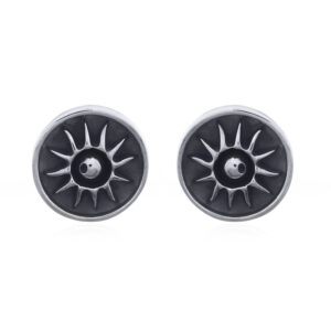 A pair of oxidized artistic sun ray 925 silver stud earrings