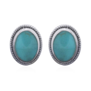 A pair of 925 sterling silver oval green stone stud earrings