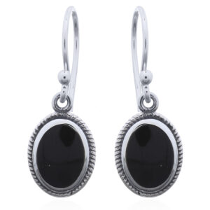 A pair of 925 sterling silver oval black stone dangle earrings