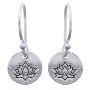 A pair of engraved lotus disc 925 sterling silver dangle earrings