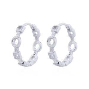 A pair of 925 sterling silver linked circle and square hoop earrings