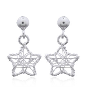 A pair of dangling wire wrapped little star 925 silver studs