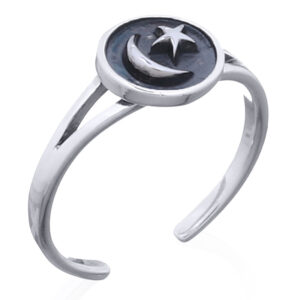 A oxidized crescent moon and star 925 sterling silver toe ring