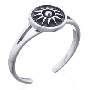 A 925 sterling silver oxidized artistic sun ray toe ring