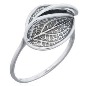 A pair of stacked veiny leaves 925 sterling silver ring