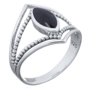 A exquisite black agate boho style 925 sterling silver ring