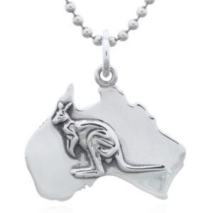 A embossed kangaroo in 925 sterling silver map of australia pendant