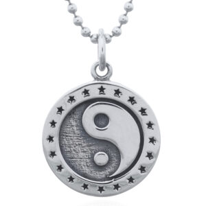 A oxidized classic yin yang with stars 925 sterling silver pendant