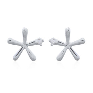 A pair of 925 sterling silver five petal flower with round cz stud earrings