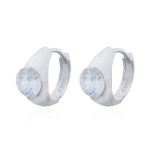 A pair of 925 sterling silver hinged small huggie hoop earrings with round cz