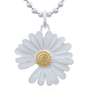 A daisy flower enamel with gold plating silver pendant