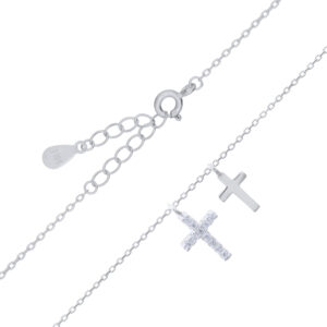 A mixed texture double cross charm in 925 sterling silver necklace