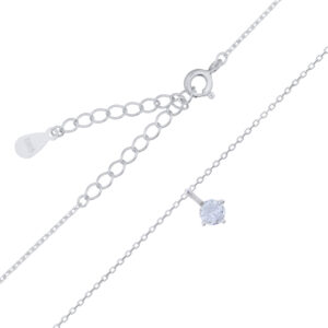 A round shaped cz charm in sterling silver cable chain necklace