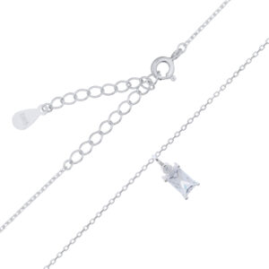 A rectangular shaped cz charm in sterling silver chain necklace