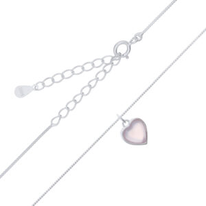 A rose quartz heart charm in 925 sterling silver chain necklace