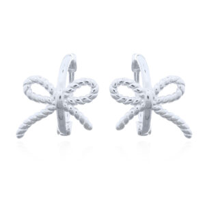A pair of 925 sterling silver minimalist bow rope huggie earrings