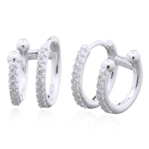 A pair of 925 sterling silver unique cz double huggie hoop earrings